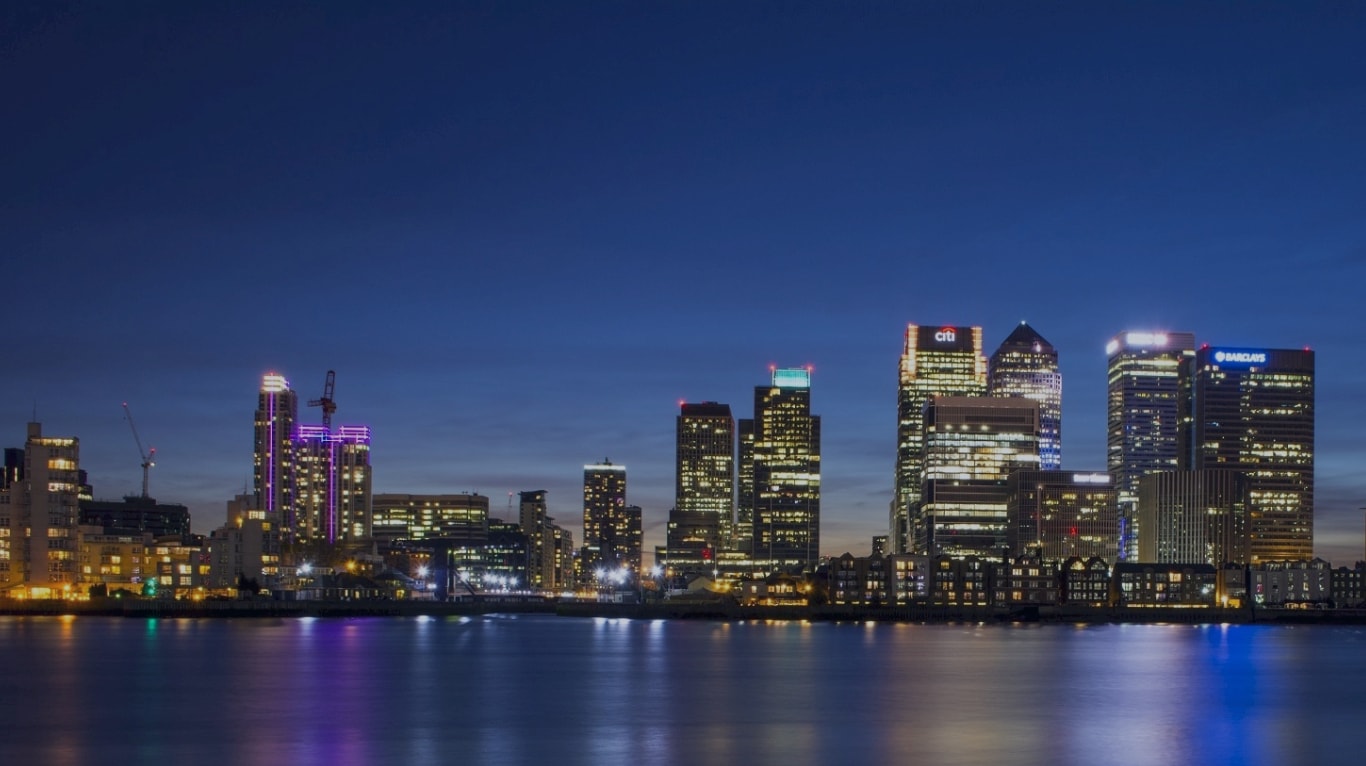 river and skyline at night